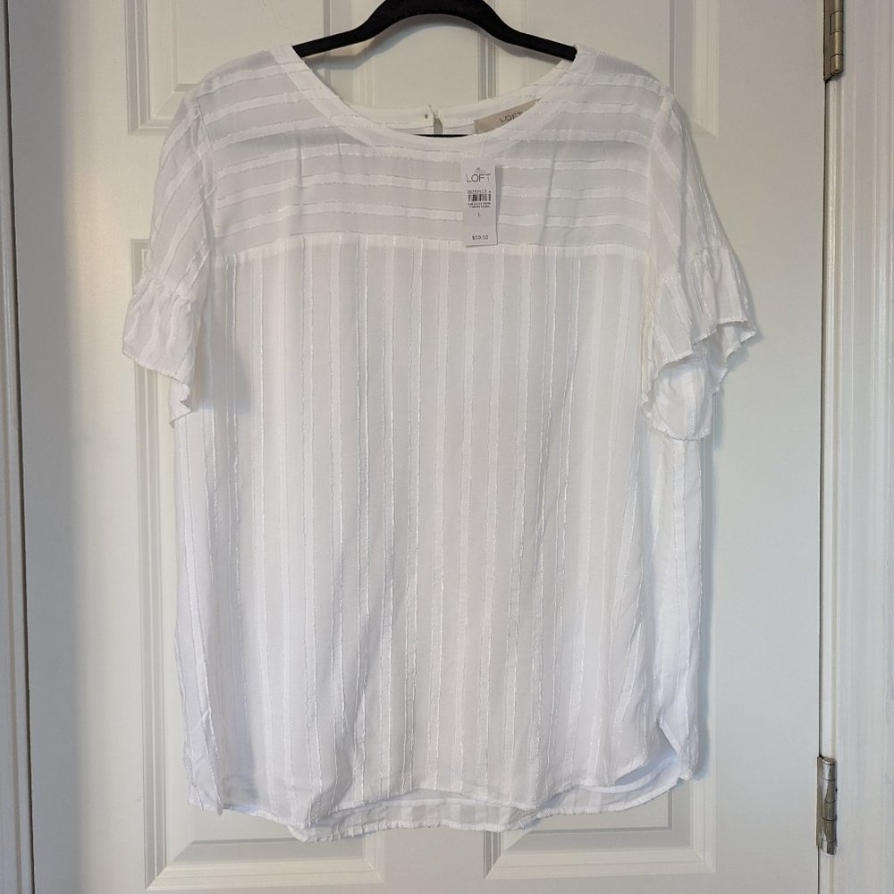 NWT Loft White Mixed Media Striped Blouse